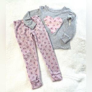Laura Ashley Super Soft Gray and Pink Heart Kids Pajamas Sz 3T. Great Condition